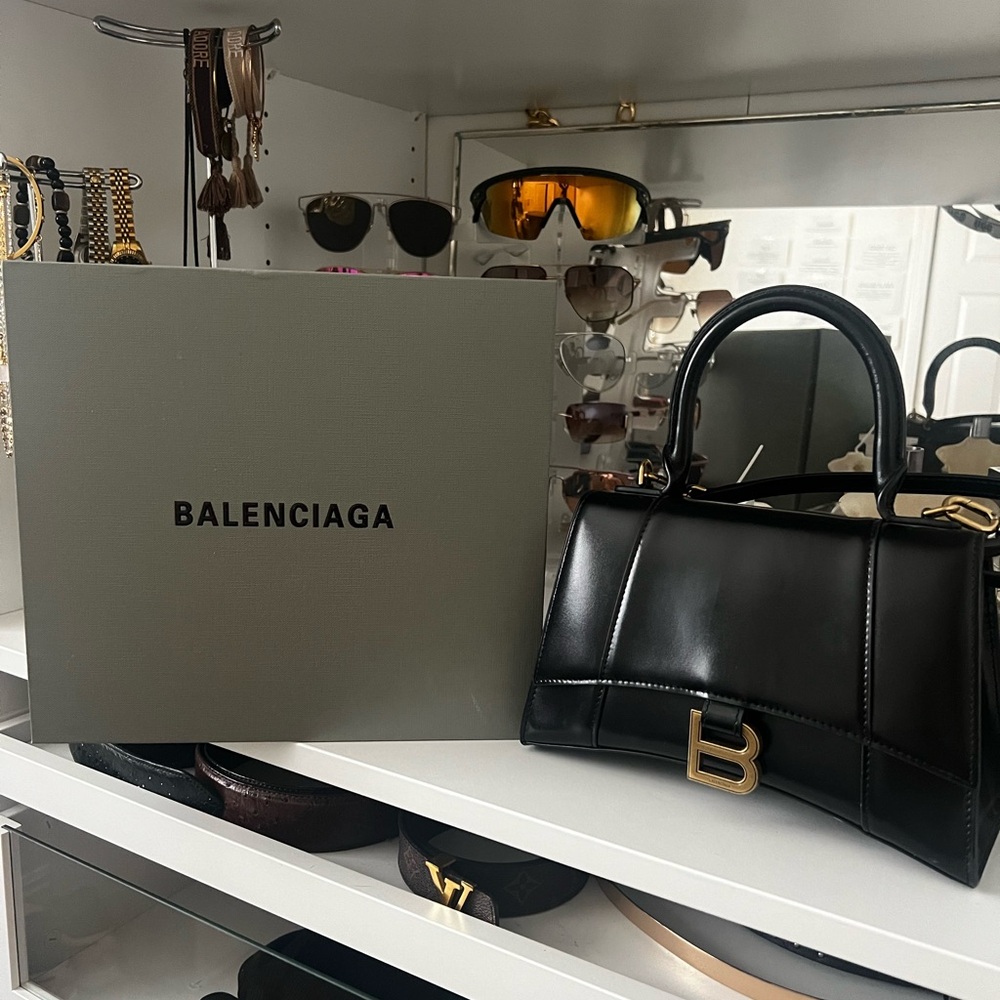BALENCIAGA HOURGLASS SMALL HANDBAG BOX IN BLACK